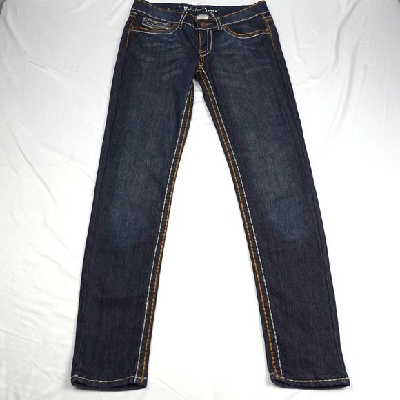 Friction Jeans Women Size 9 Dark Blue Double Stitch 5 Pocket Design Straight Leg - Picture 1 of 8
